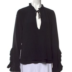 Anine Bing Long Sleeve Silk Ruffle Blouse